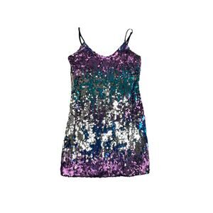 Wylder Dark Muliticolored Sparkly Sequin Mini Dress Size XS Party Glam Festival